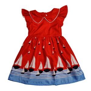 Janie and Jack Sailboat Dress 6 Red Nautical Peter Pan Collar Summer
